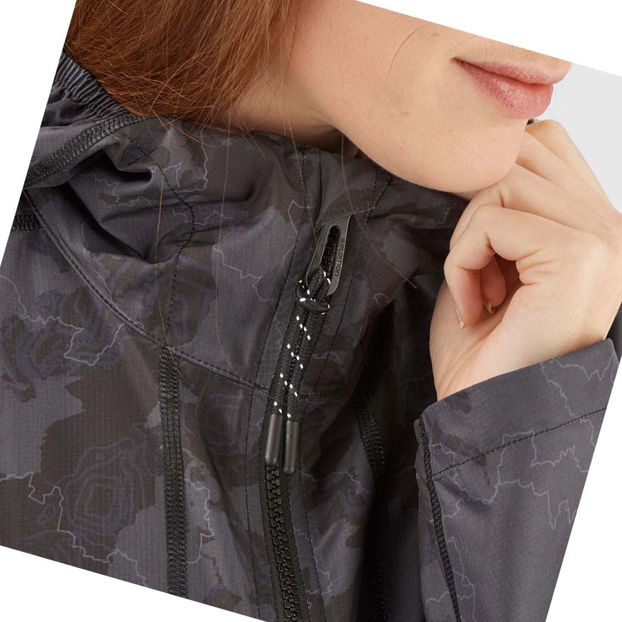 Chaquetas Salomon OUTLIFE LONG PACKABLE WINDBREAKERS Mujer Negros | MX 2467XYU